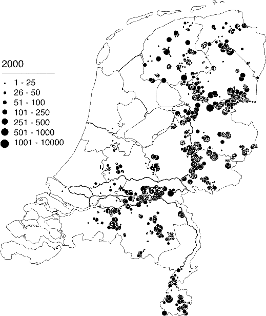 Verspreiding van de Roek in Nederland in 2000
